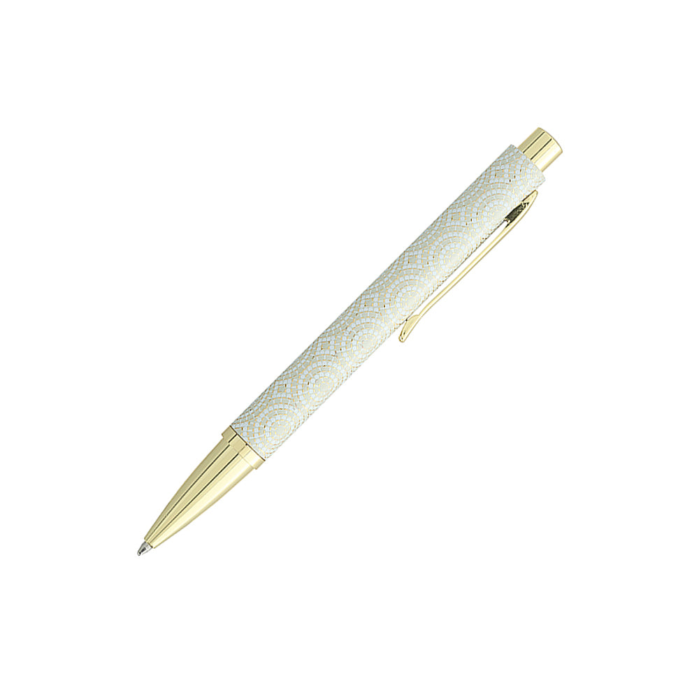 Stylo Bille Plumo Doria Blanc Motif Cercle à 45° sur fond blanc, angle 2.
