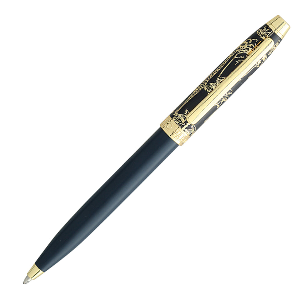 Stylo bille Enzo Varini Taormina Gardens India Bleu, deuxième vue à 45° sur fond blanc.