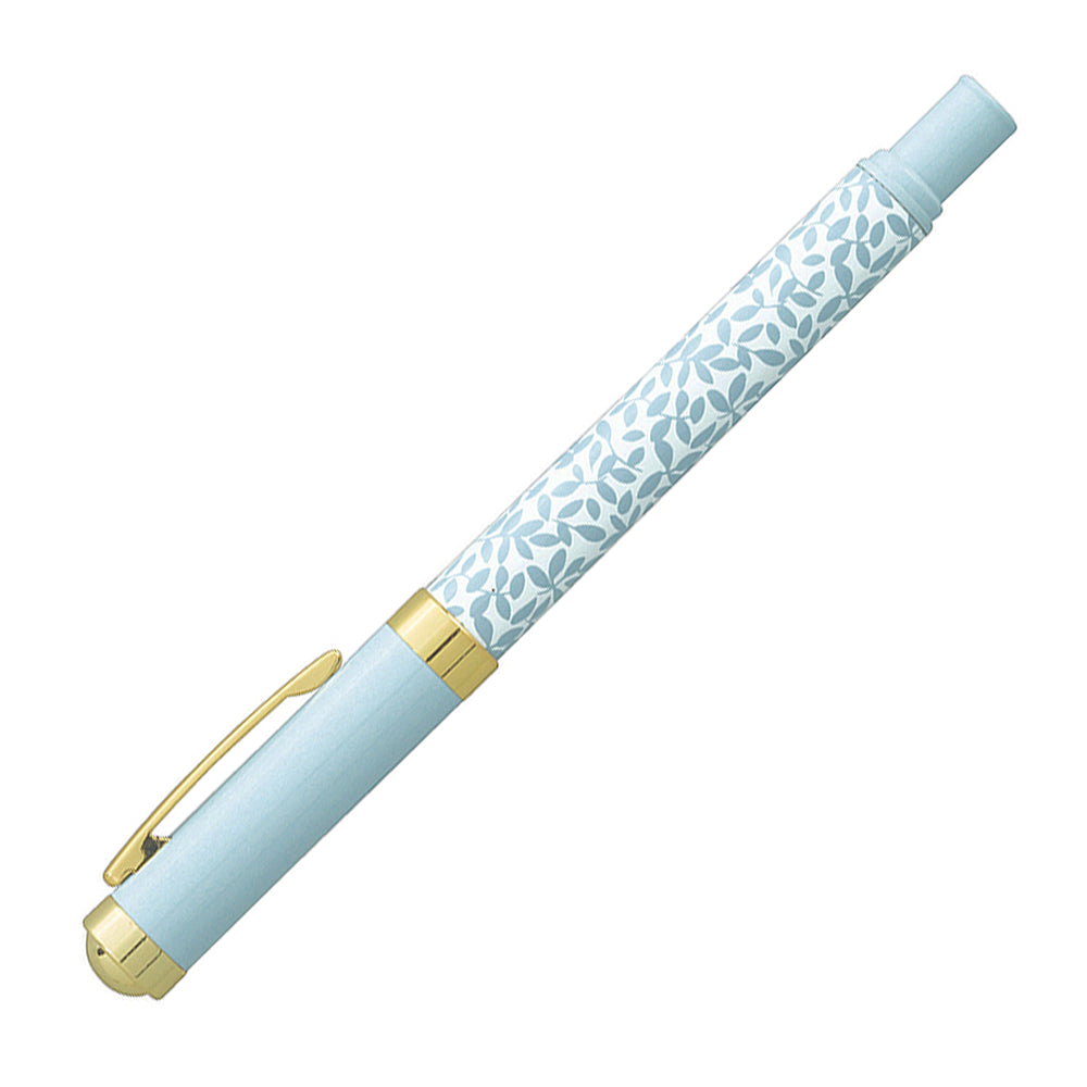 Stylo plume Enzo Varini Palazzo Maiolica blanc avec motif bleu, fermé, vue alternative à 45°.