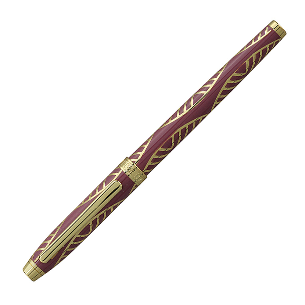 Stylo plume Enzo Varini Taormina XL Gioiello LIE vin/doré, fermé, vue à 45° sur fond blanc.
