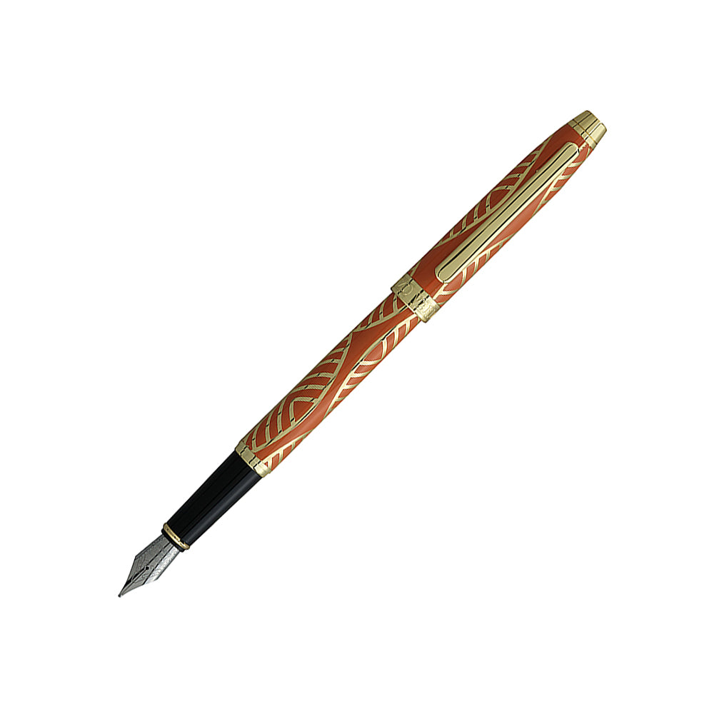 Stylo Plume Taormina XL Gioiello Orange/Doré à 45°, plume visible sur fond blanc.