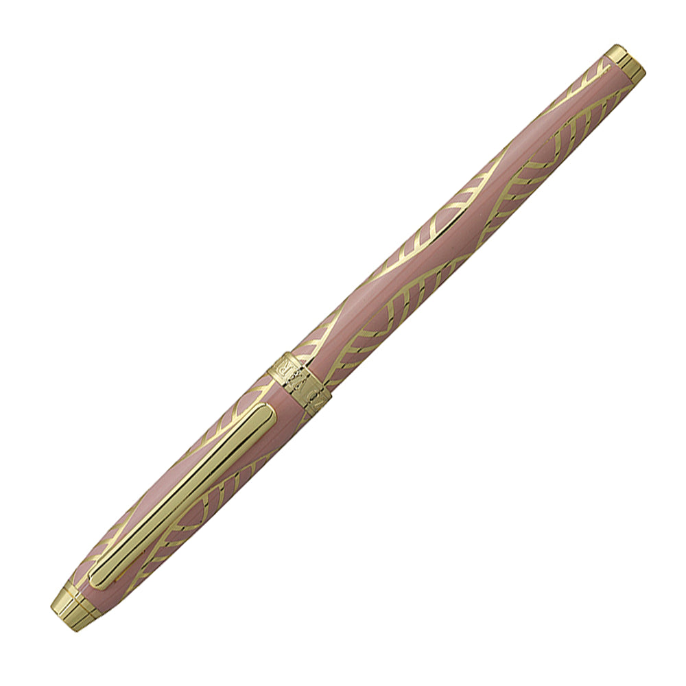 Stylo roller Enzo Varini Taormina XL Gioiello rose poudré/doré, fermé, vue à 45° sur fond blanc.