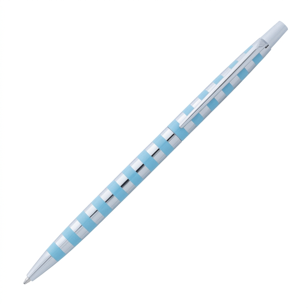 Stylo bille Enzo Varini Slim bleu ciel rayé et chrome, référence SE865131