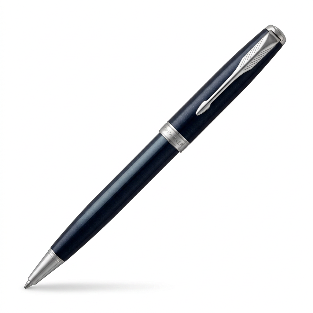 Stylo bille Parker Sonnet Slim bleu foncé métallisé à attributs argentés