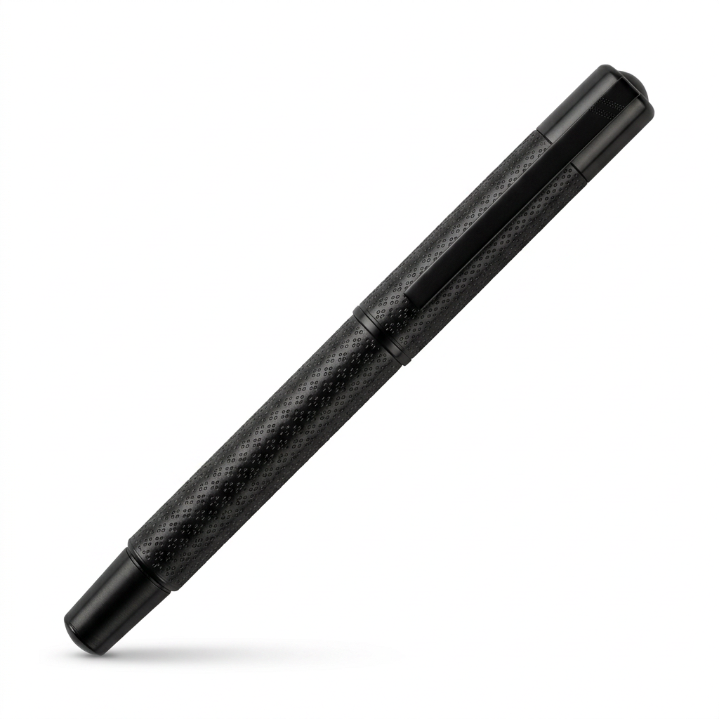 Stylo roller Hechter Paris Exclusif Media microgravure noir mat gun SD173006A fermé à 45 degrés sur fond blanc