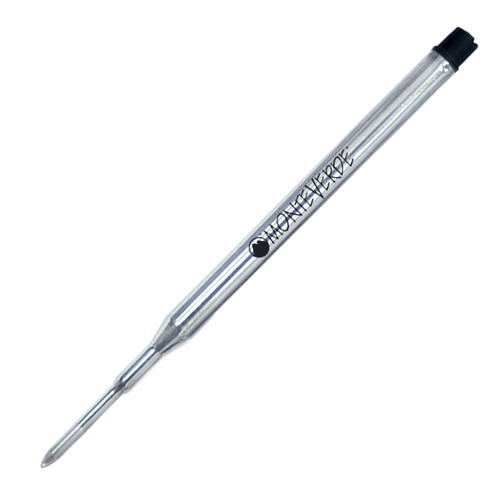 Recharge Monteverde compatible pour stylo bille Sheaffer Noir Moyenne (une recharge), présentée à 45° sur fond blanc.