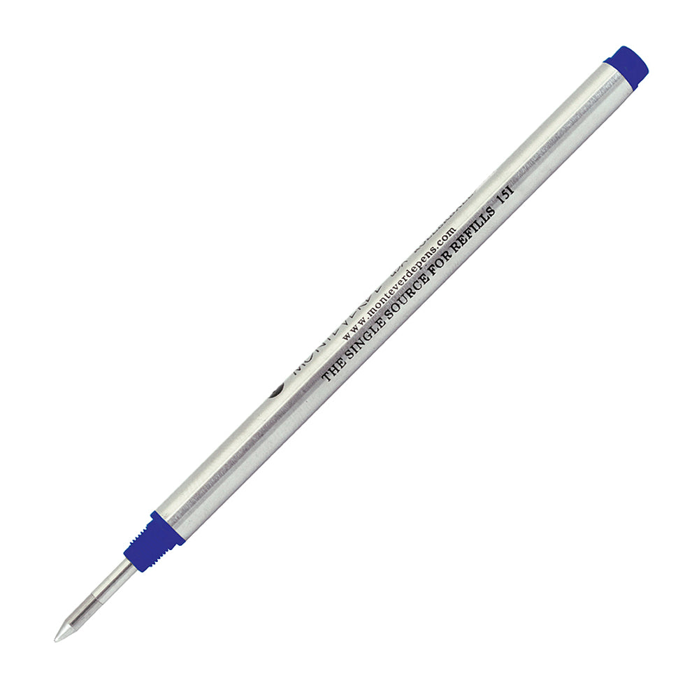 Recharge Monteverde compatible pour stylo roller Cross Bleu Fine (une recharge), présentée à 45° sur fond blanc.