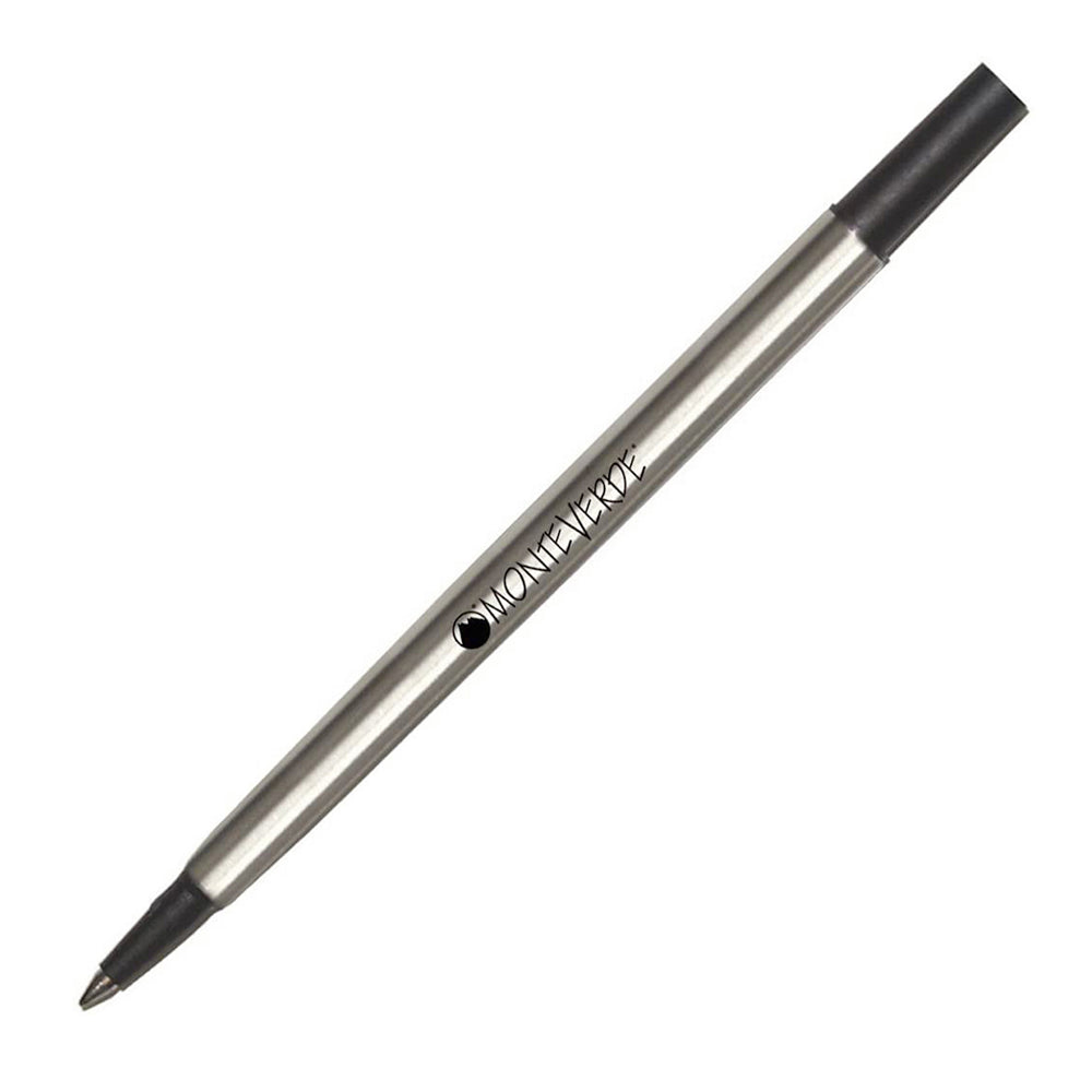Recharge Monteverde compatible pour stylo roller Parker Noir Fine (une recharge), présentée à 45° sur fond blanc.