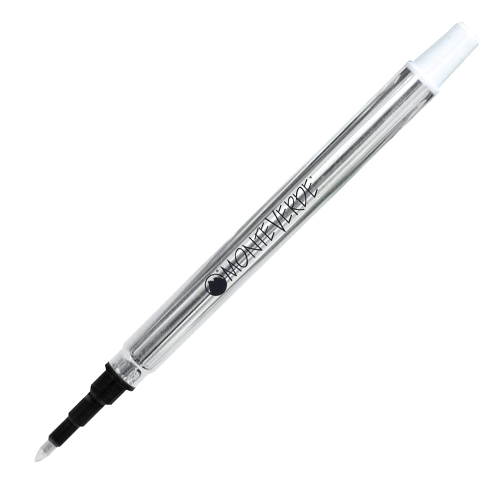 Recharge Monteverde compatible pour stylo roller Sheaffer Noir Fine (une recharge), présentée à 45° sur fond blanc.