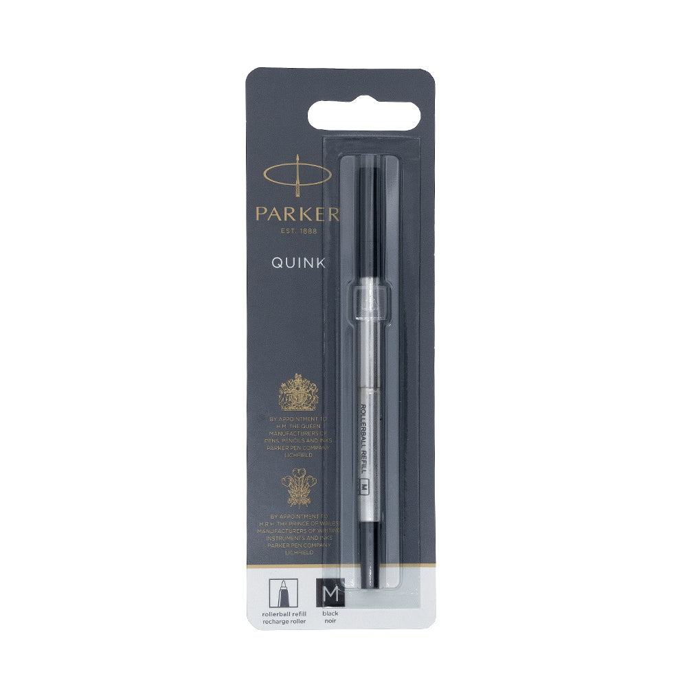 Recharge Roller Parker QUINK noire moyenne, pour une écriture fluide et précise avec les stylos roller Parker.