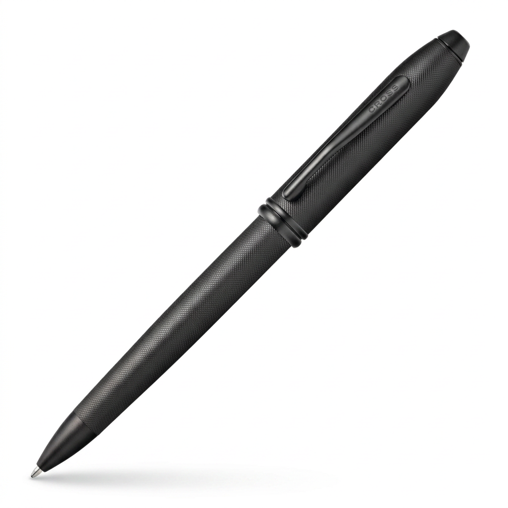 Stylo bille Cross Townsend noir mat PVD à 45°, pointe en bas à gauche