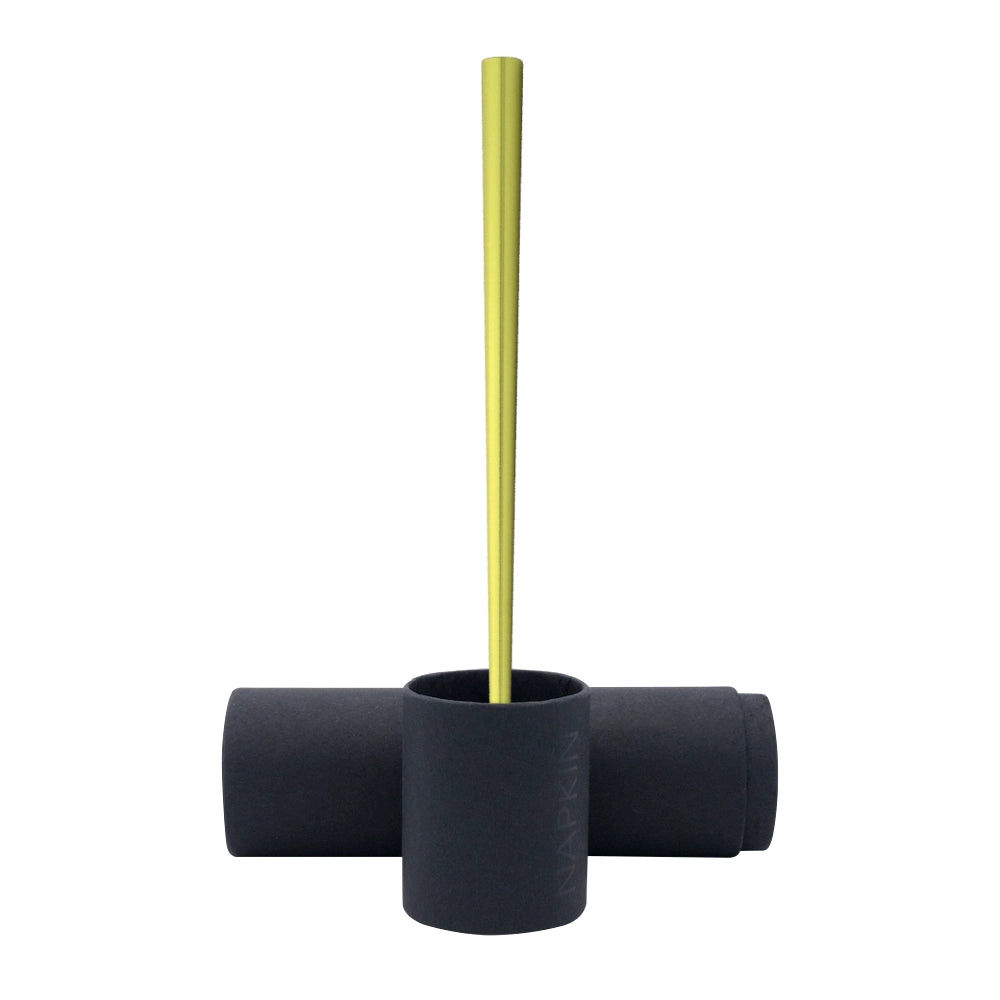 Stylo Forever Prima en jaune citron acide posé sur son écrin cylindrique noir, présenté sur un fond blanc. L'écrin cylindrique protège le stylo tout en mettant en valeur sa couleur jaune citron acide éclatante et son design moderne.