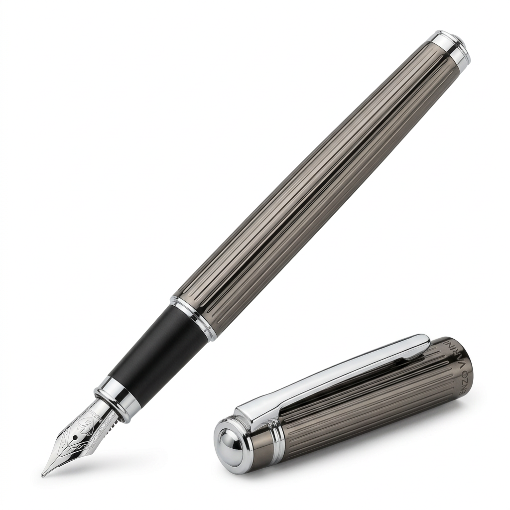 Stylo plume gun découvert, capuchon avec dôme chromé