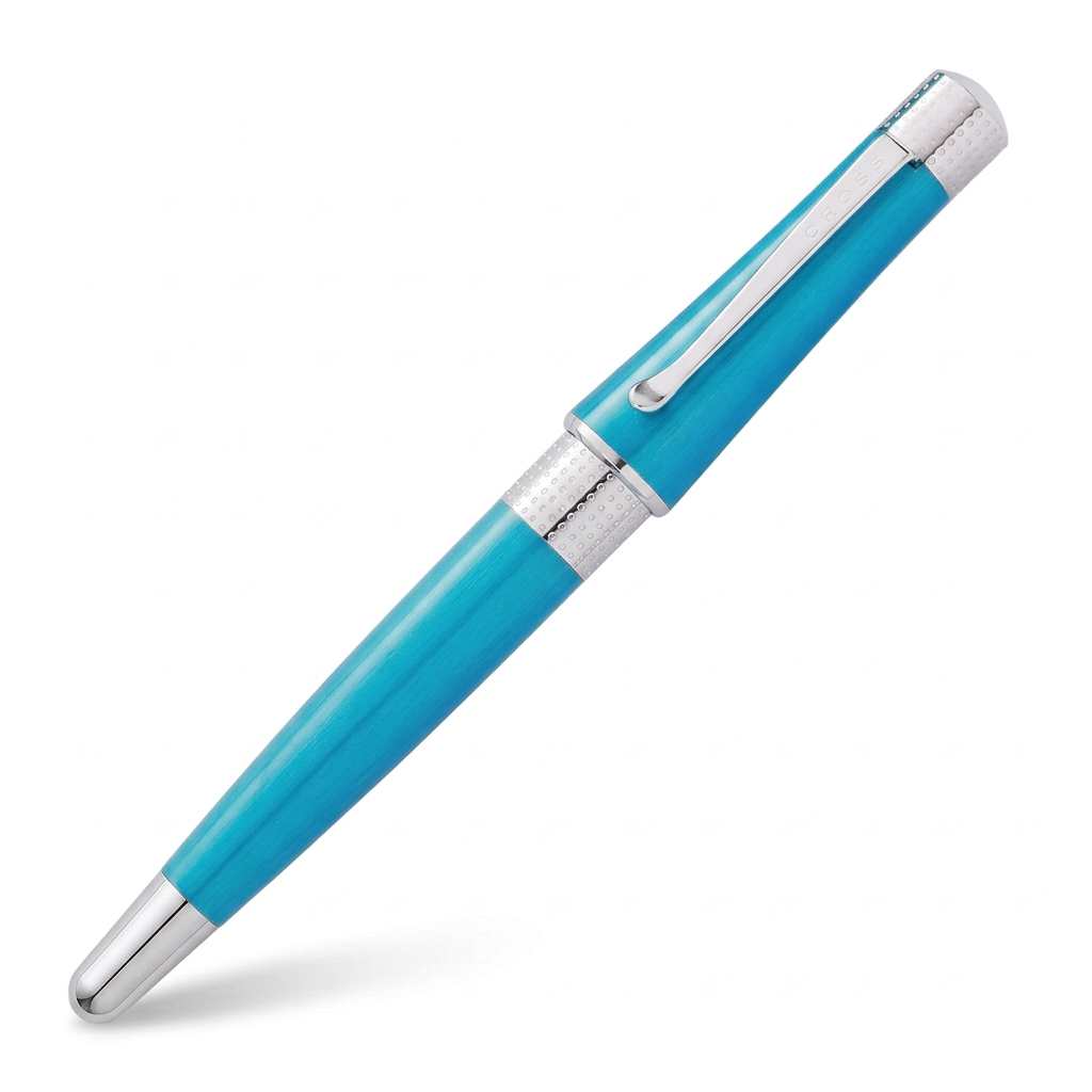 Vue fermée du stylo plume Cross Beverly teal à 45°