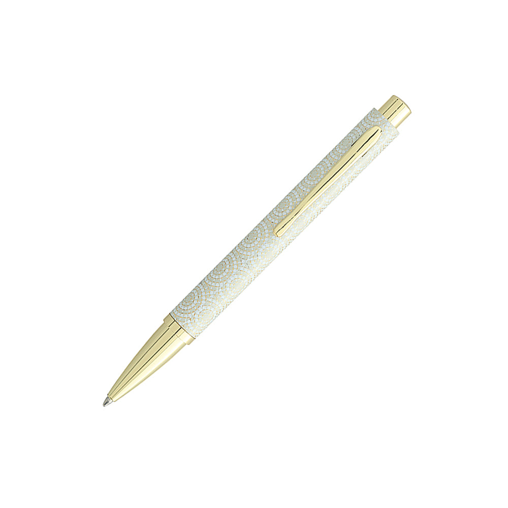 Stylo Bille Plumo Doria Blanc Motif Cercle à 45° sur fond blanc, angle 1.