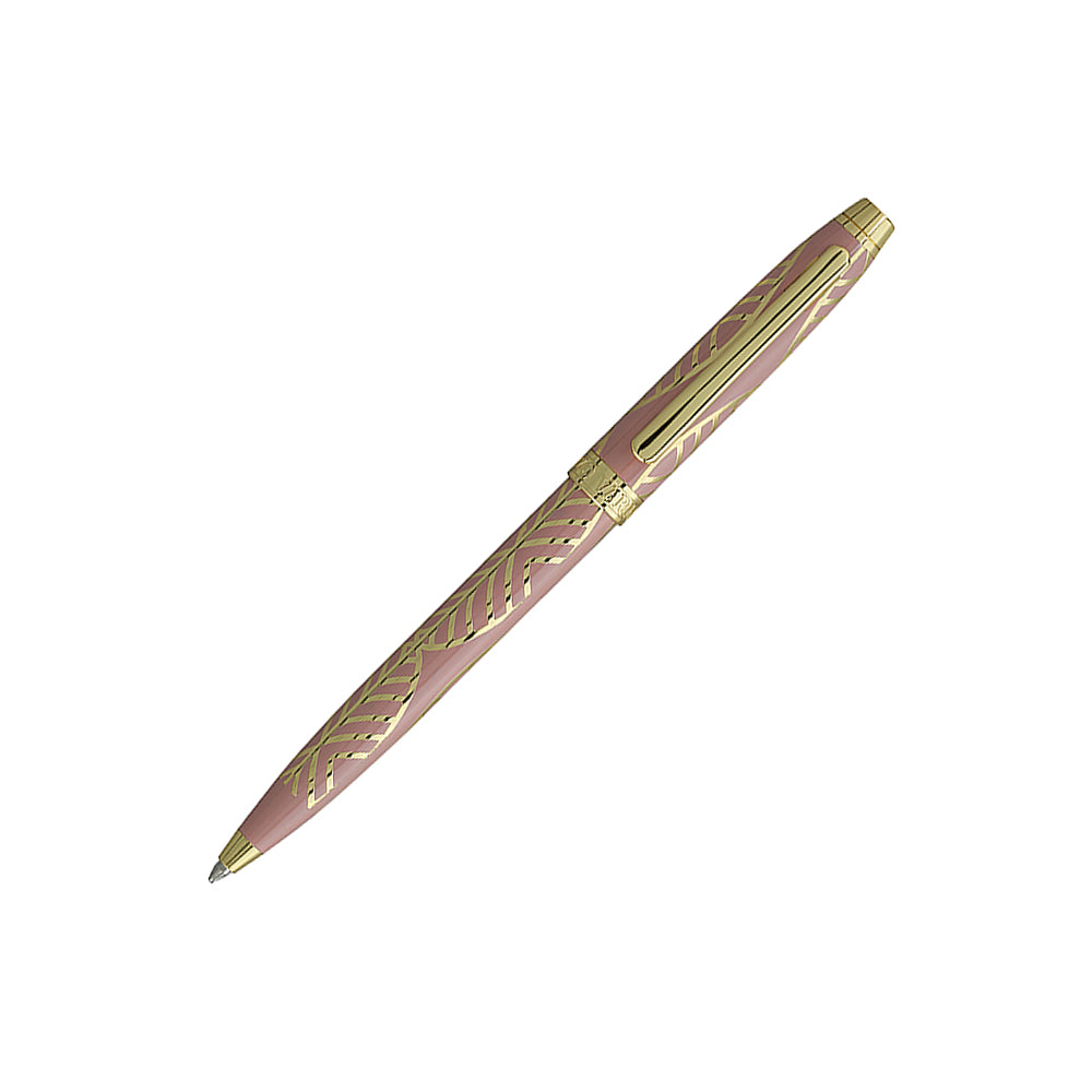 Stylo Bille Taormina XL Gioiello Rose Poudré/Doré à 45°, autre angle sur fond blanc.