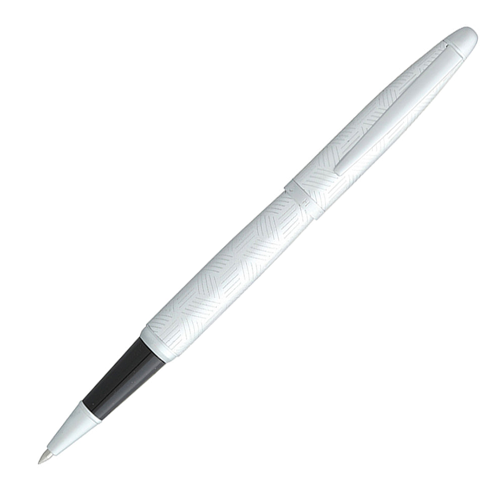 Stylo roller Hechter Paris Alliance Géométrie Silver, présenté à 45° ouvert sur fond blanc.