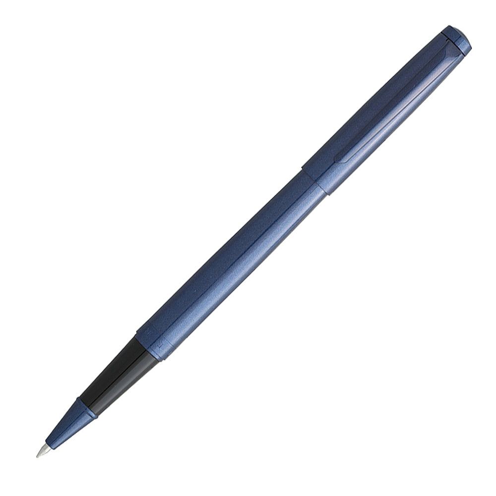 Stylo roller Hechter Paris Avenue Hoche Effet Irisée Bleu, présenté à 45° ouvert sur fond blanc.