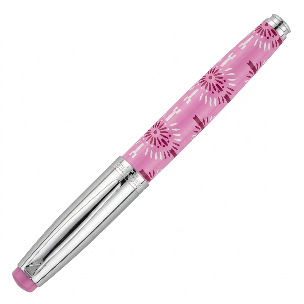 Roller à cartouches Hechter Paris HELIOS rose bordeaux blanc SD100127A fermé à 45 degrés sur fond blanc