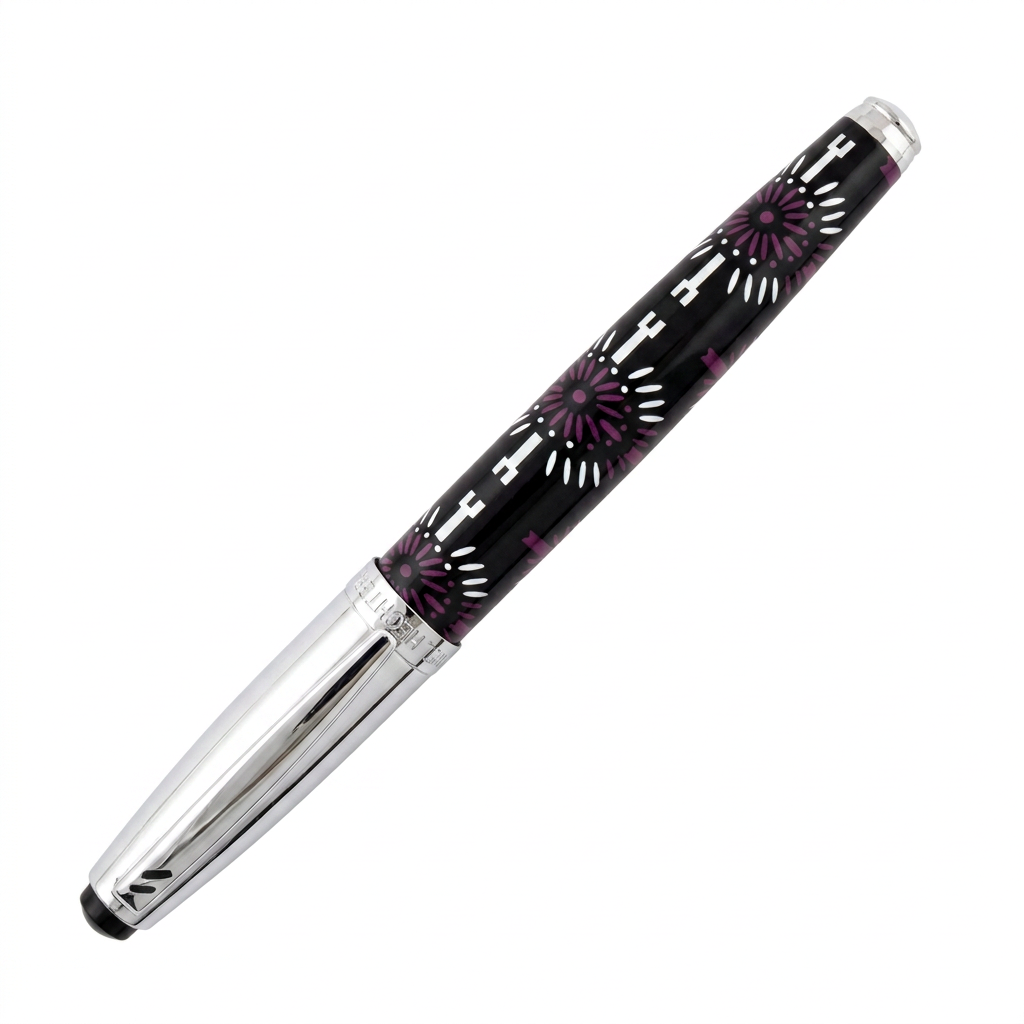 Stylo roller à cartouches Hechter Paris HELIOS noir violet blanc SD100126A fermé sur fond blanc pur à 45 degrés