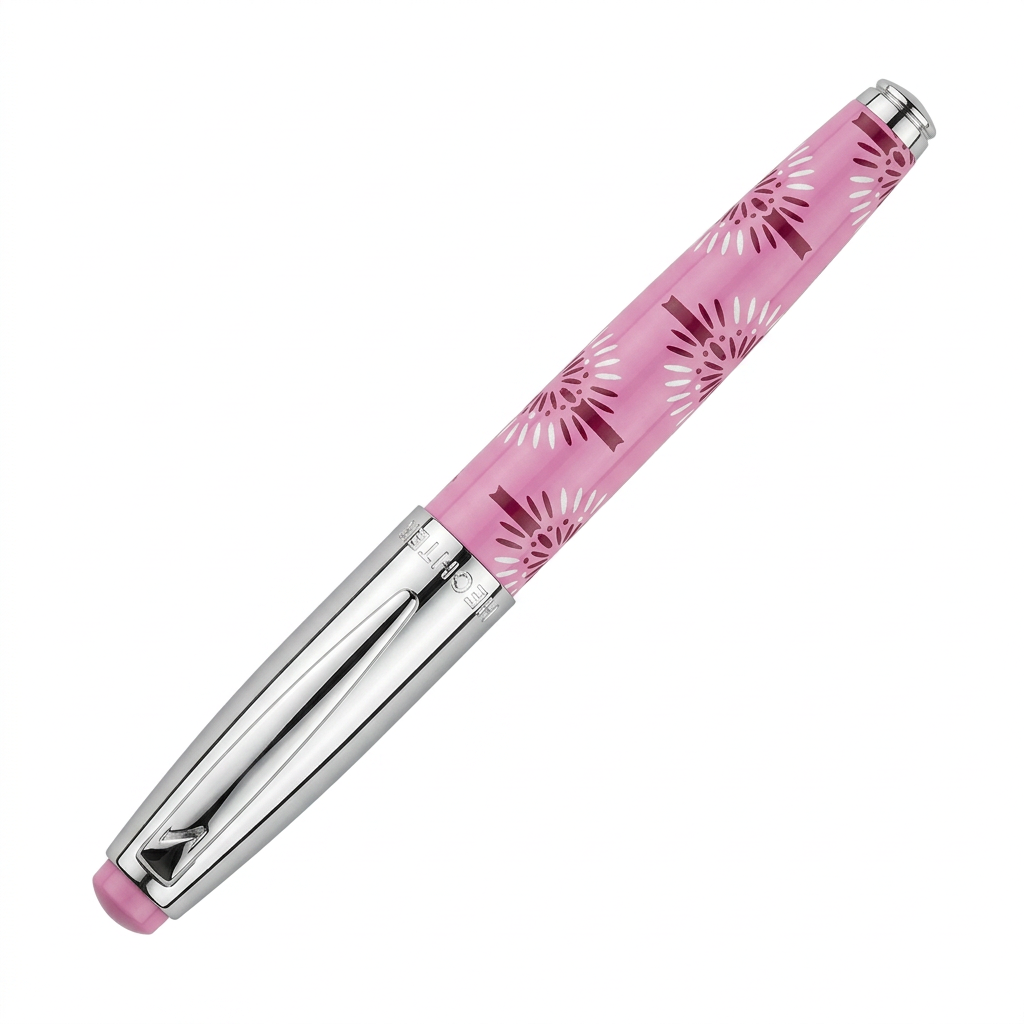 Stylo plume Hechter Paris HELIOS rose bordeaux blanc SD100128A fermé à 45 degrés sur fond blanc