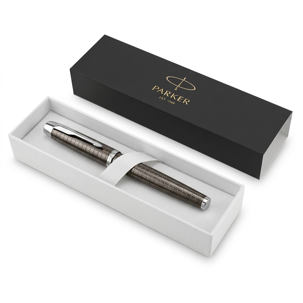 Parker IM Premium 5th Gunmetal quadrillé dans son écrin Parker