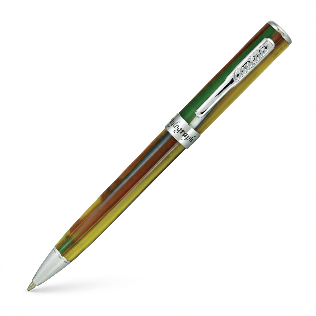 Stylo bille Conklin Stylograph Tropical Blend à 45 degrés sur fond extra blanc