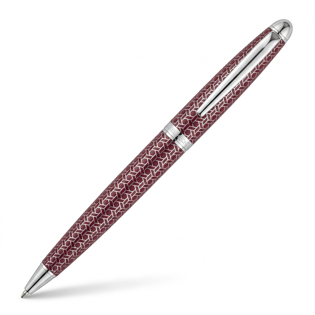 Stylo bille Hechter Paris ALLIANCE bordeaux chromé SD183019A à 45 degrés sur fond blanc