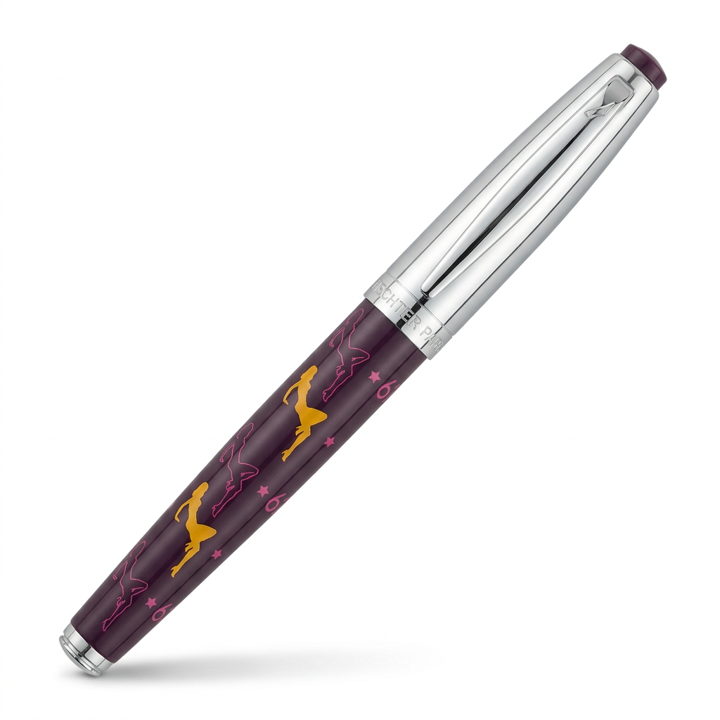 Stylo plume Hechter Paris HELIOS Women violet chromé SD100133A fermé à 45 degrés sur fond blanc