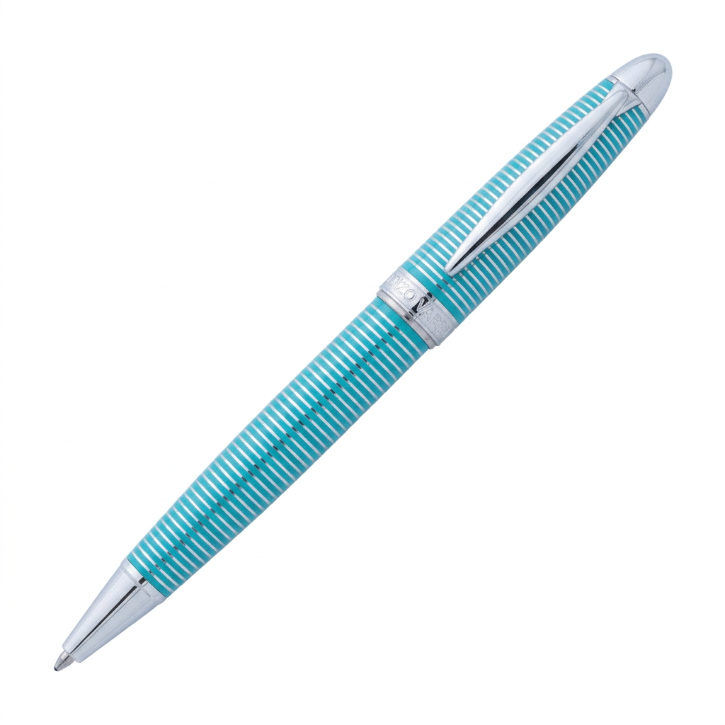Stylo bille Enzo Varini Maggiore Circle turquoise avec détails chromés, référence SE825105A, sur fond blanc