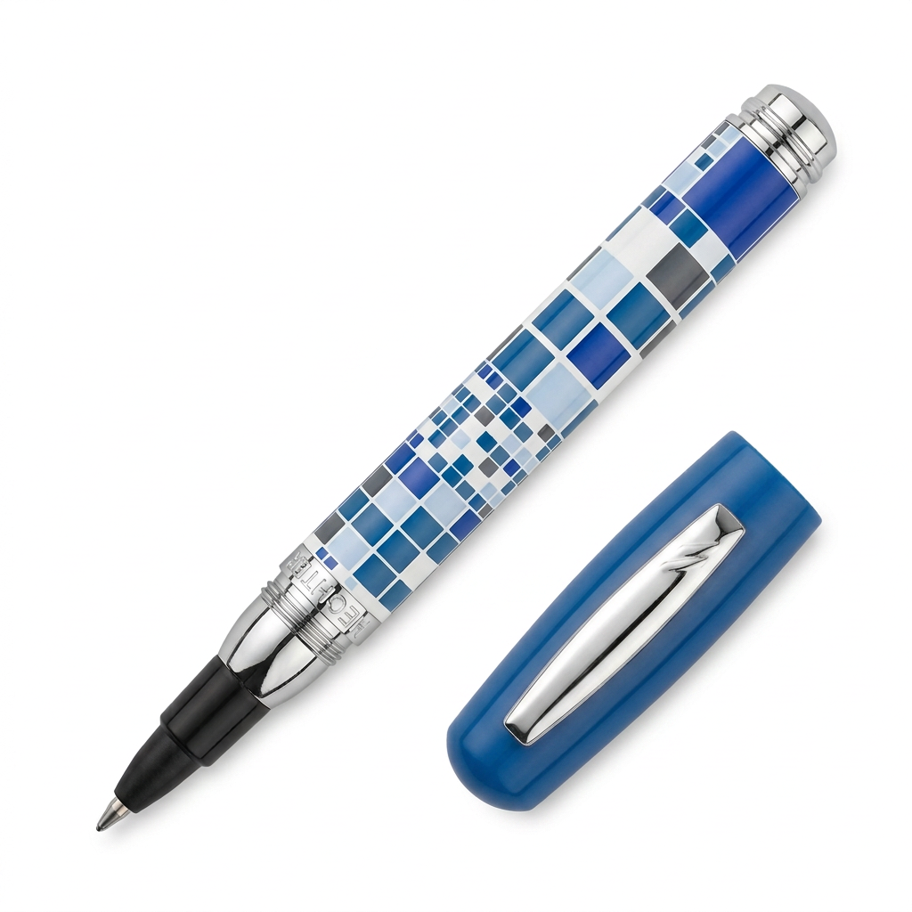 Roller Around bleu mosaïque ouvert avec le capuchon de l’autre côté