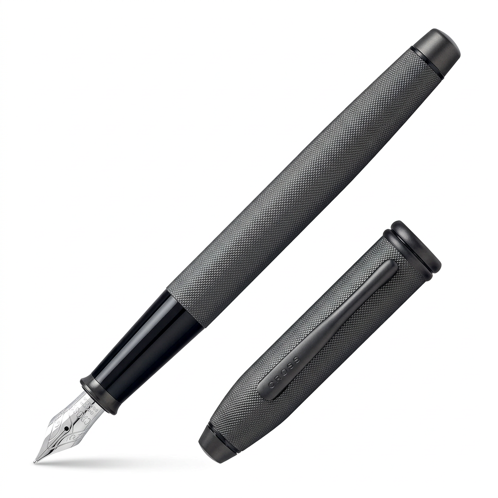 Stylo plume Cross Townsend noir mat PVD découvert, plume en bas à gauche