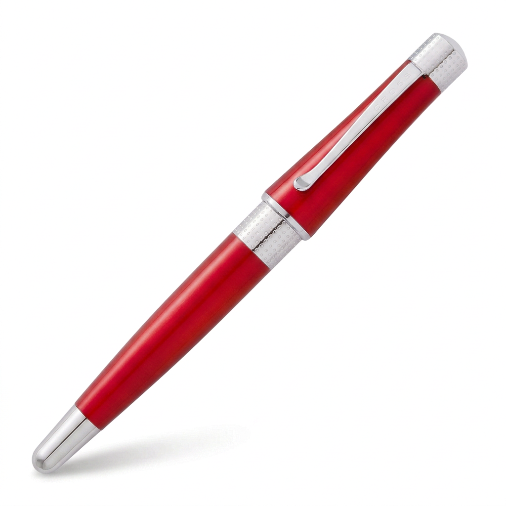 Vue fermée du stylo plume Cross Beverly rouge irisé à 45°